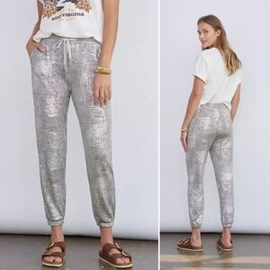 Anthropologie Sloane Shimmer Jogger Pants Small silver metallic pull-on boho